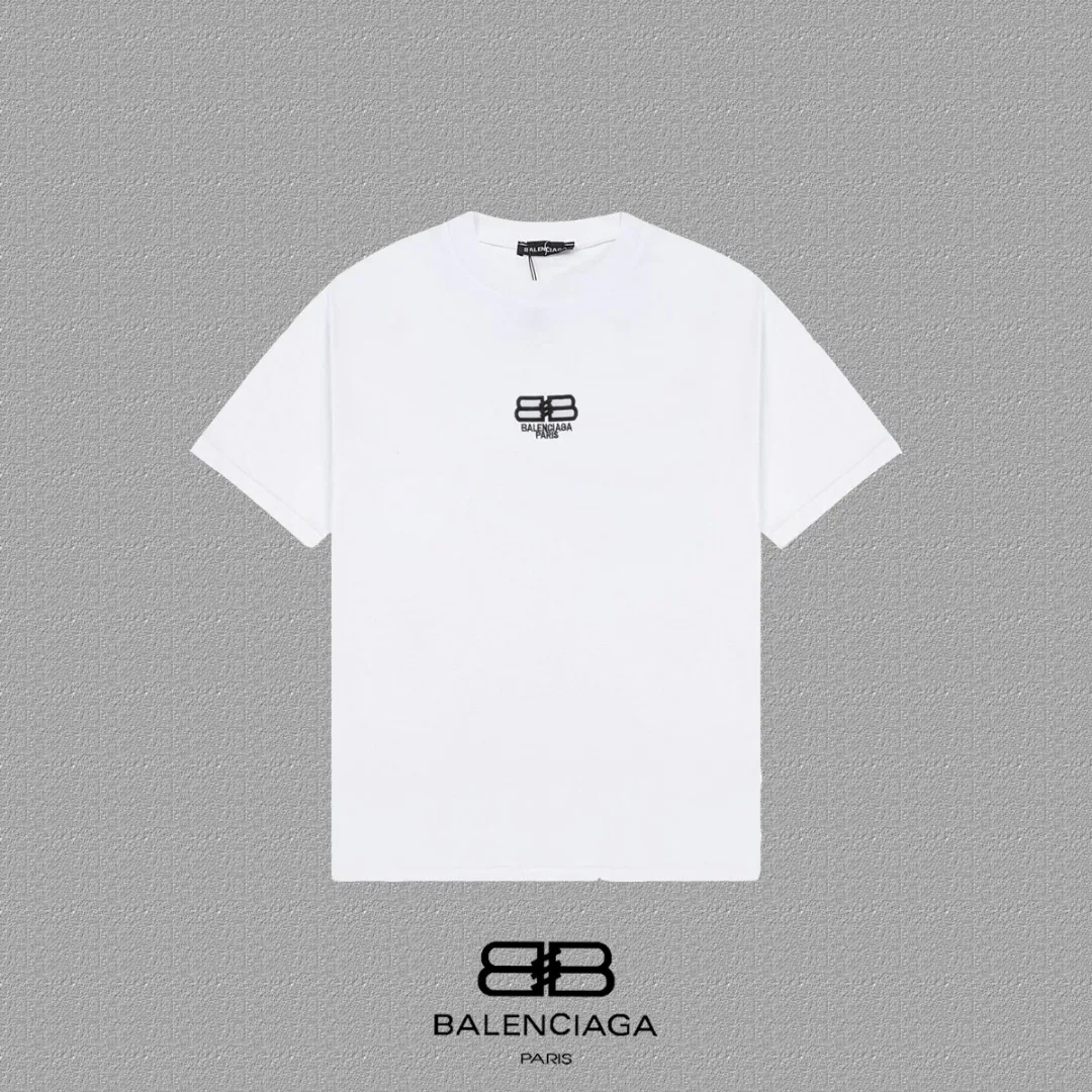 P85✨🔥 [BALENCIAGA] 2026FW short-sleeved T-shirt Classic style embroidered letters Premium 26s double yarn 300g fabric Heavy fabric Customized frame rib same vat and dye Complete three labels Men and women Same Style Color: Black White Size: S M L XL XXL